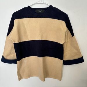 Derek Lam Wool Striped Color Block Sweater  Navy Tan size Medium